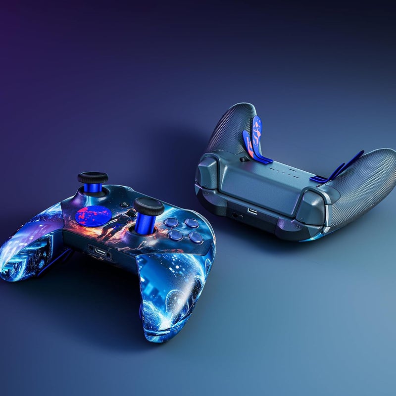 ZAPOLEX 14-in-1 Controller Accessories Kit Compatible with Xbox Elite Series 2, 6 Premium Metal Thumbsticks, 4 Splatter-Design Paddles, 2 D-Pads, 1 Tool & 1 Storage Bag (Blue with Volcanic Red Splatter) - Image 4